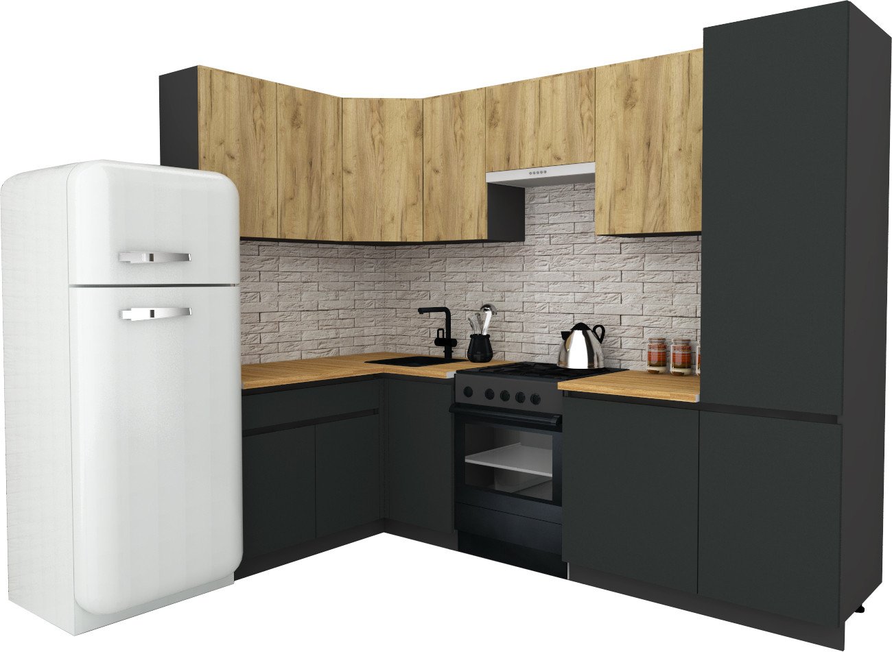 

Готовая кухня ВерсоМебель Эко-7 1.4x2.6 левая (дуб крафт золотой/антрацит/ст.золотистый дуб)