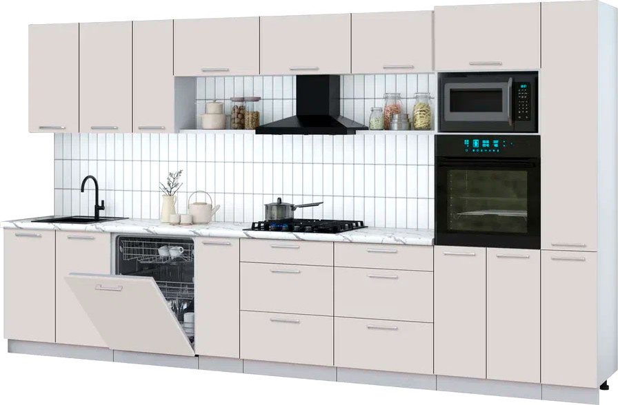 

Готовая кухня Интерлиния Мила Gloss 3.8-ПМ1 (кашемир/кашемир/белый гранит)