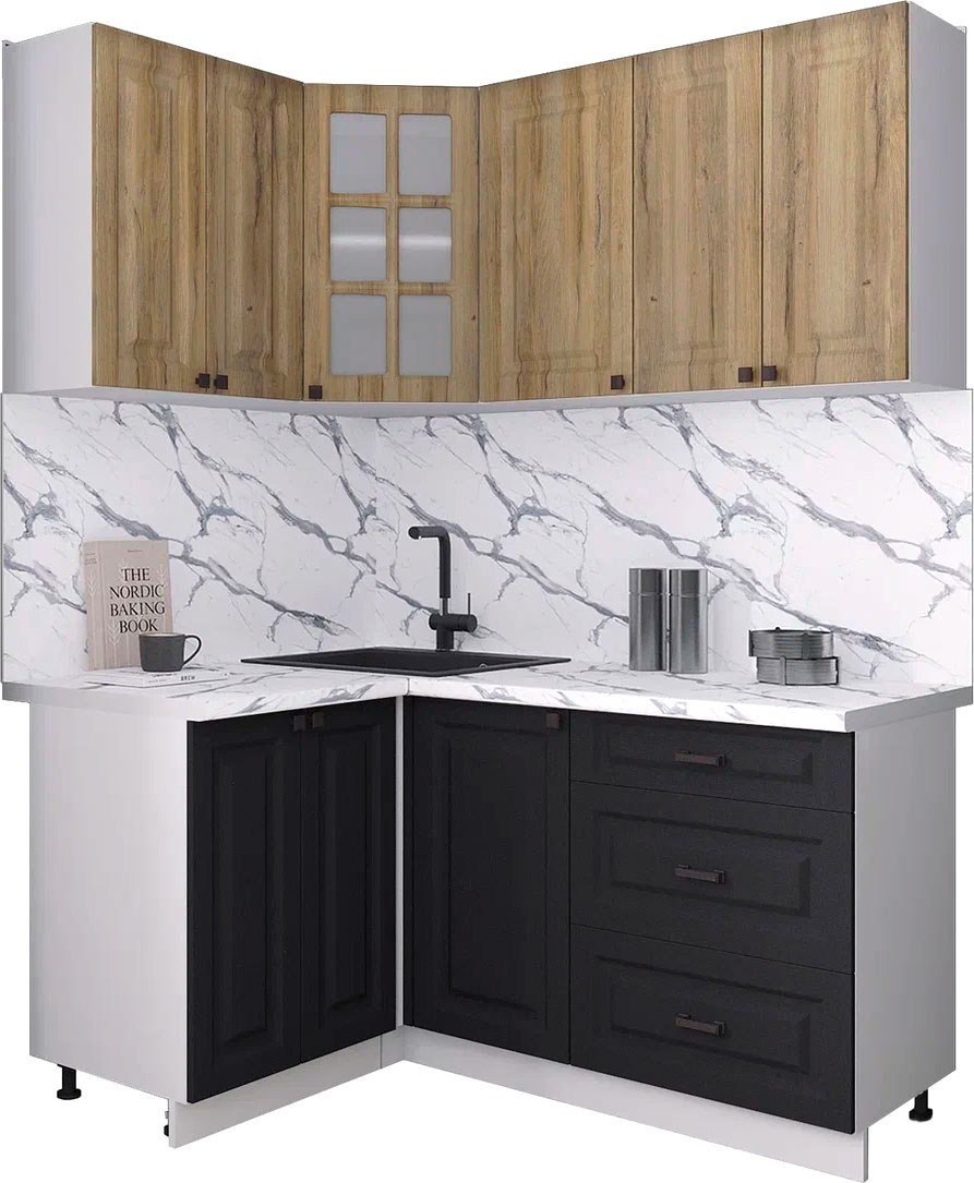 

Готовая кухня Интерлиния Мила Деко 1.2x1.6 (черный/дуб вотан/белый гранит)