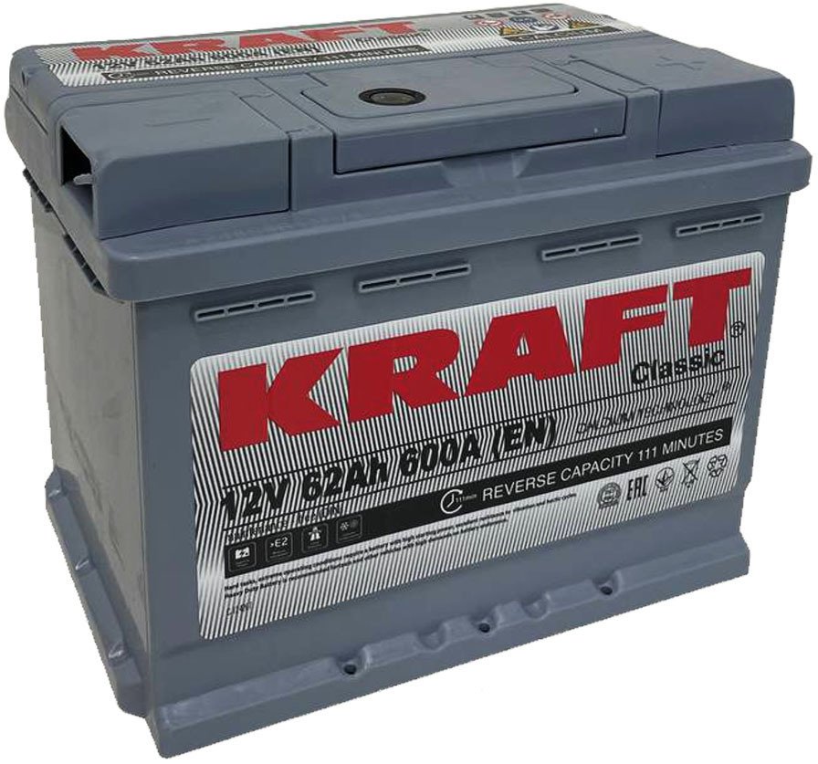 

Автомобильный аккумулятор KRAFT Classic 62 R+ (62 А·ч)