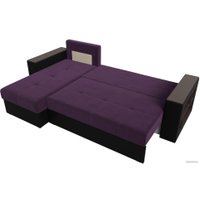 Угловой диван Лига диванов Дубай лайт левый (велюр фиолетовый/экокожа черный)