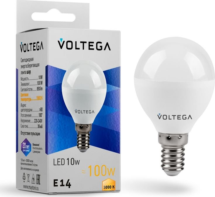 

Светодиодная лампочка Voltega Simple Globe 10W 3000K E14