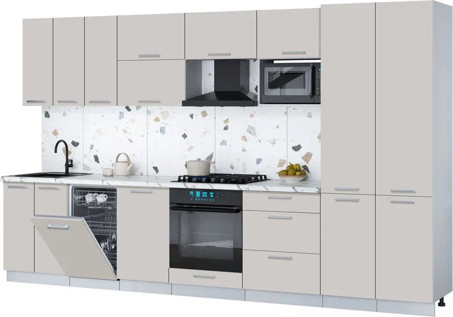 

Готовая кухня Интерлиния Мила Gloss 3.5-ПМ4 (кашемир/кашемир/белый гранит)