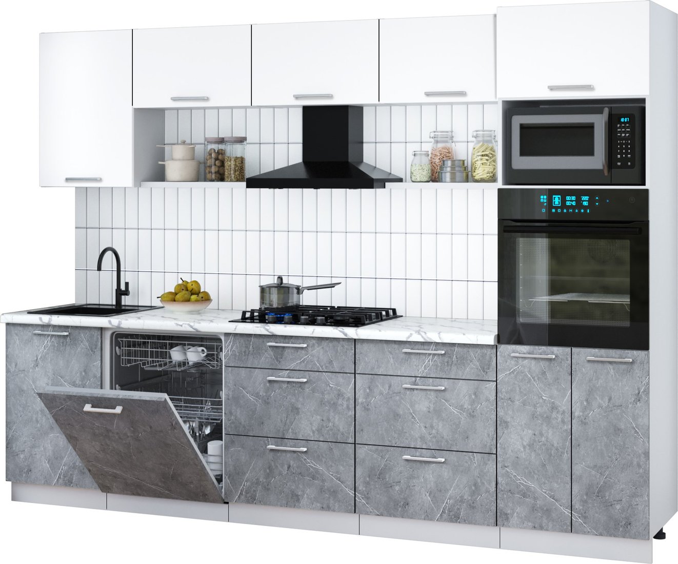 

Готовая кухня Интерлиния Мила Gloss 2.9-ПМ1 (керамика/белый/белый гранит)