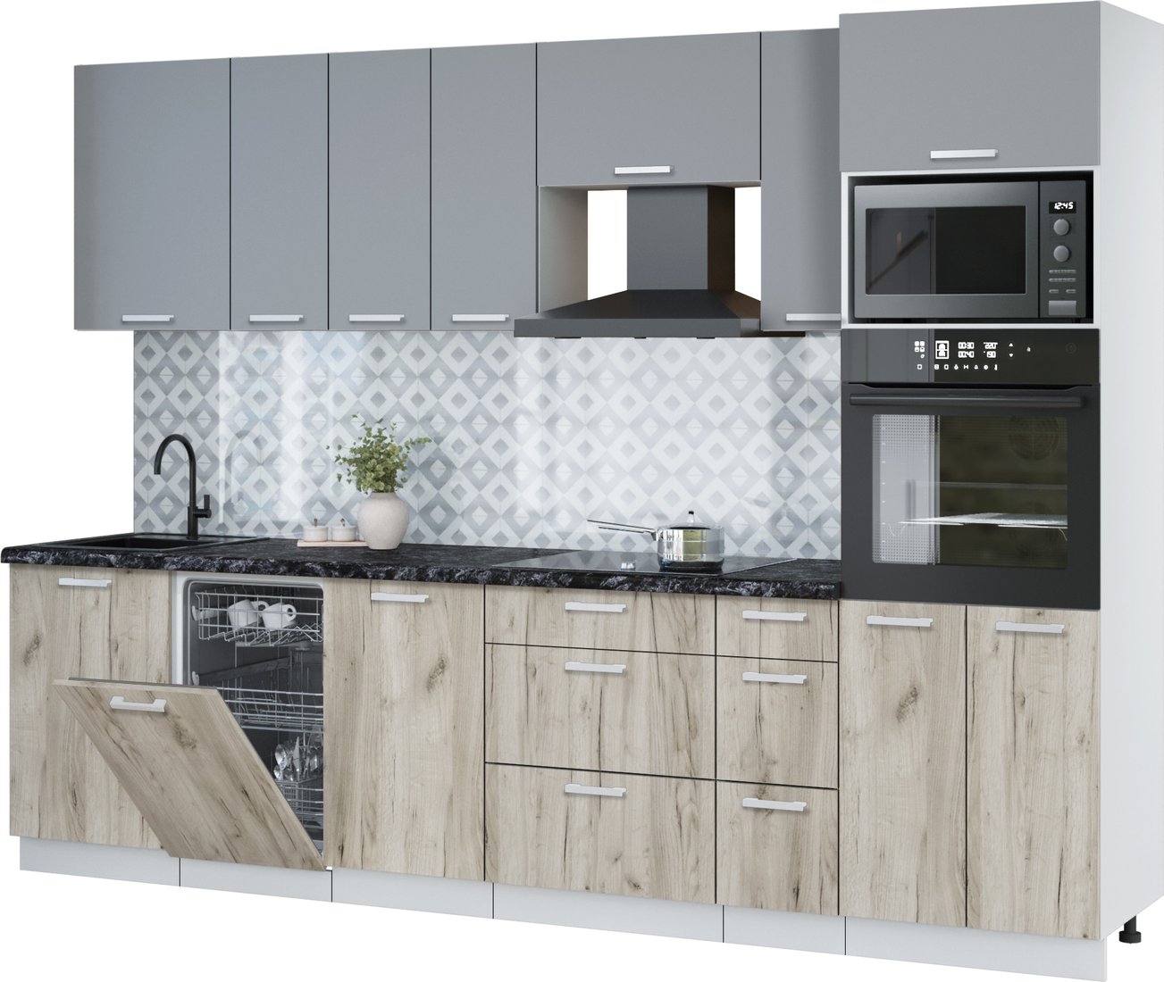 

Готовая кухня Интерлиния Мила Лайт 2.9-ПМ3 (серебро/дуб серый/кастилло темный)