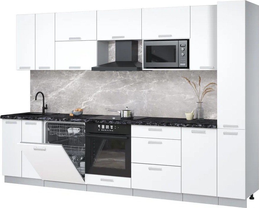 

Готовая кухня Интерлиния Мила Лайт 3.1-ПМ2 (белый платинум/белый платинум/кастилло темный)