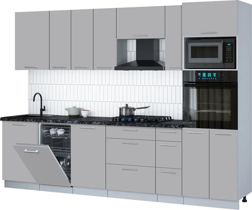 

Готовая кухня Интерлиния Мила Gloss 2.9-ПМ3 (грей/грей/кастилло темный)