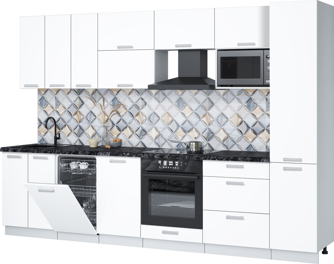 

Готовая кухня Интерлиния Мила Лайт 3.1-ПМ4 (белый платинум/белый платинум/кастилло темный)