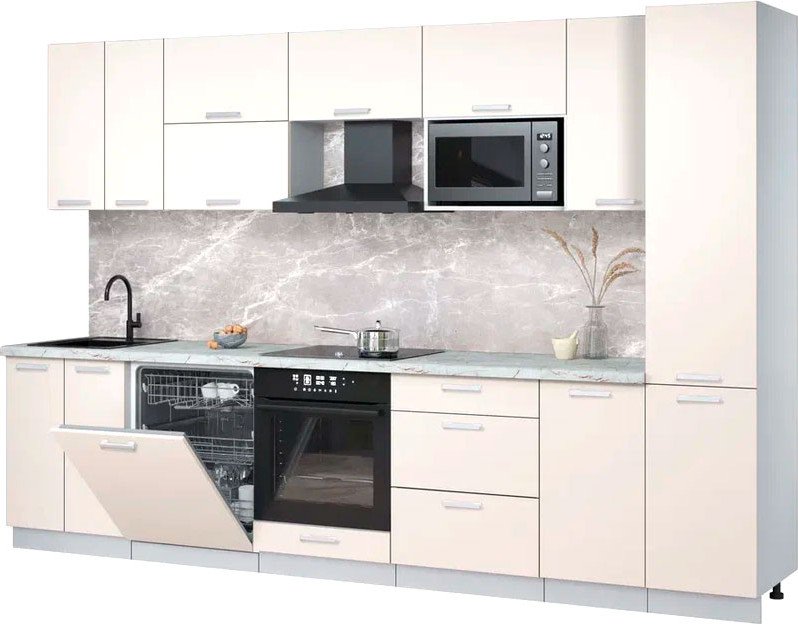 

Готовая кухня Интерлиния Мила Лайт 3.2-ПМ2 (персидский жемчуг/персидский жемчуг/серый каспий)