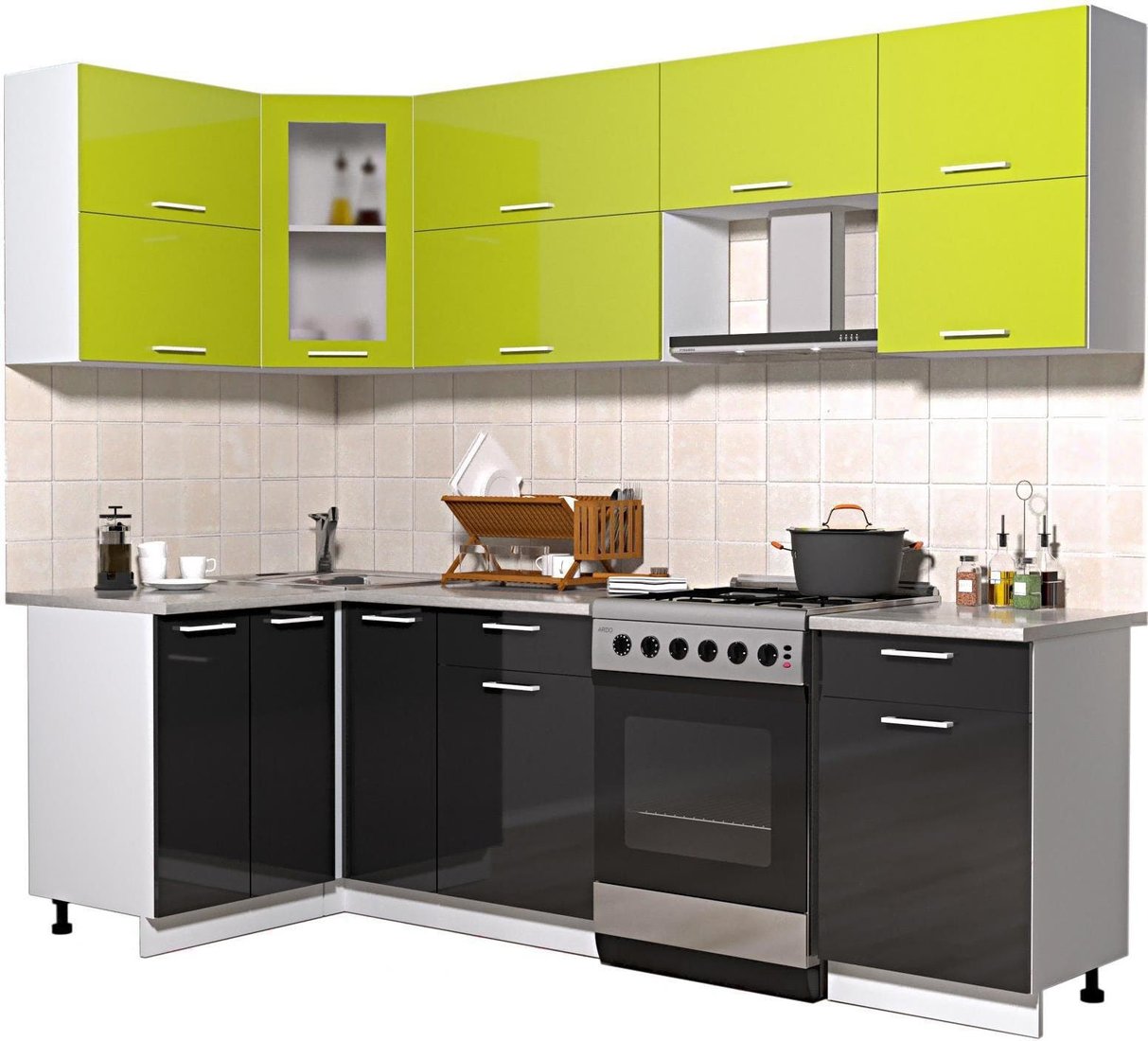 

Готовая кухня Интерлиния Мила Gloss 60-12x25 (яблоко/черный глянец)