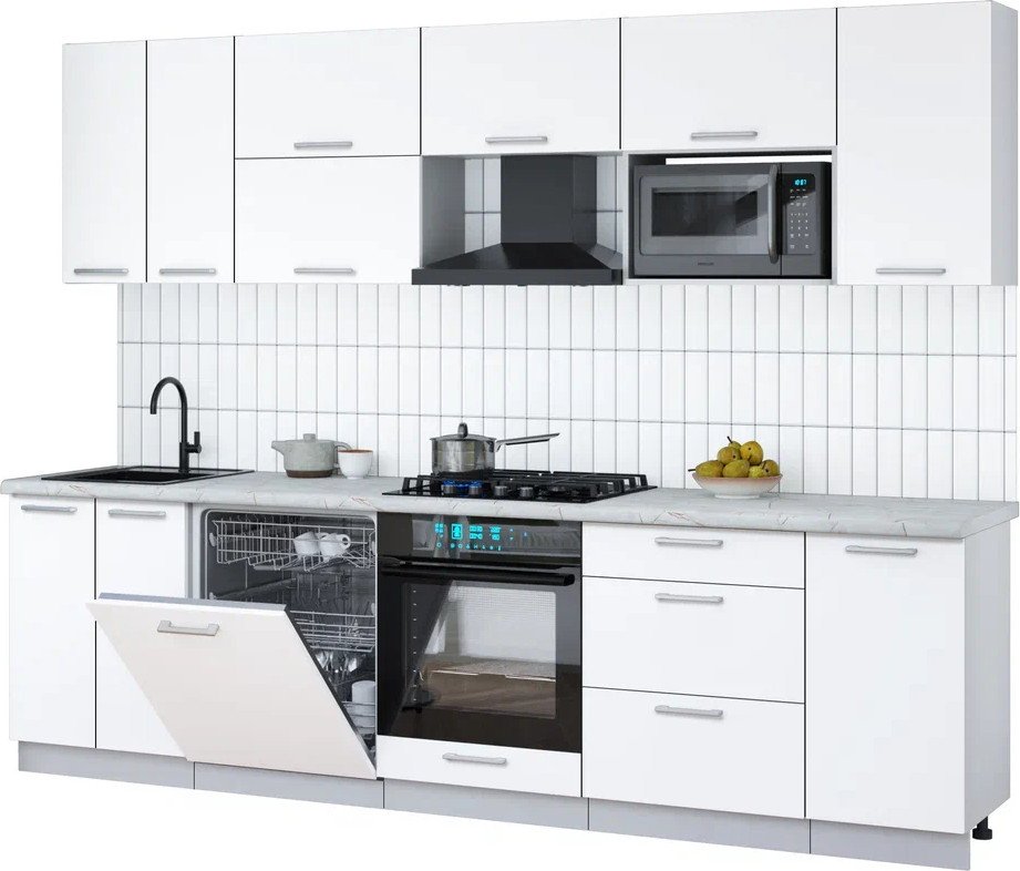 

Готовая кухня Интерлиния Мила Gloss 2.8-ПМ2 (белый/белый/серый каспий)