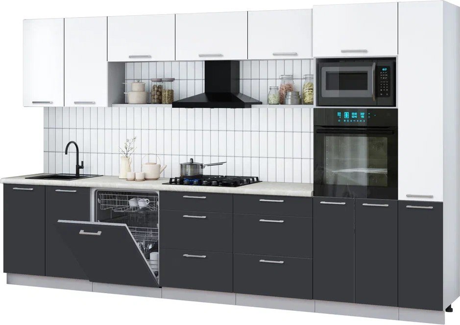 

Готовая кухня Интерлиния Мила Gloss 3.5-ПМ1 (пепел/белый/опал светлый)