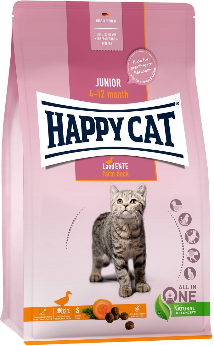 

Сухой корм для кошек Happy Cat Cat Junior 4-12 Month Land Ente утка, без злаков 4 кг