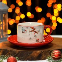 Чашка с блюдцем Доляна Снеговик 6249617