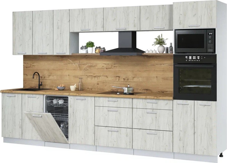 

Готовая кухня Интерлиния Мила Лайт 3.5-ПМ3 (дуб белый/дуб белый/дуб бунратти)