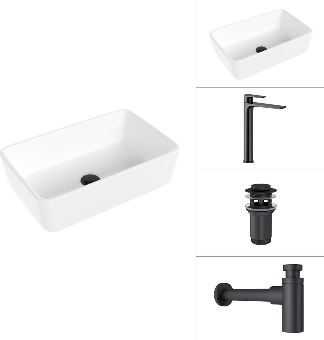 Умывальник Lauter 21674A + Reef 21CK8678BS + сифон 21635B + дон.клапан 21190B (черный матовый)