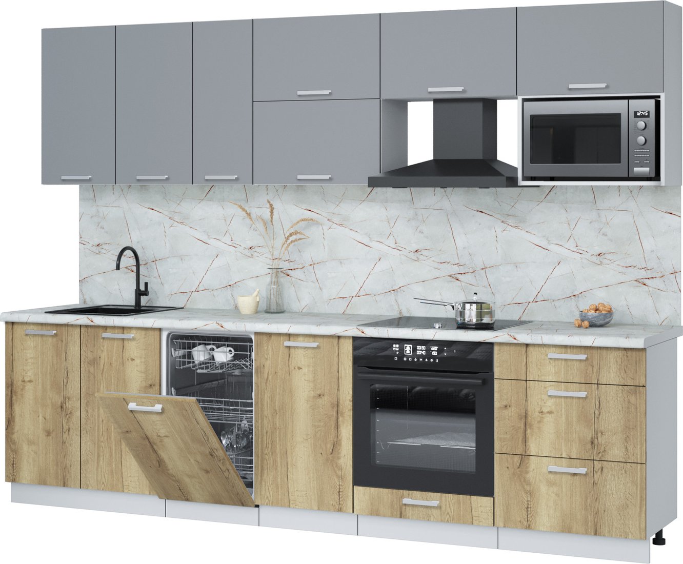 

Готовая кухня Интерлиния Мила Лайт 2.9-ПМ4 (серебро/дуб золотой/серый каспий)