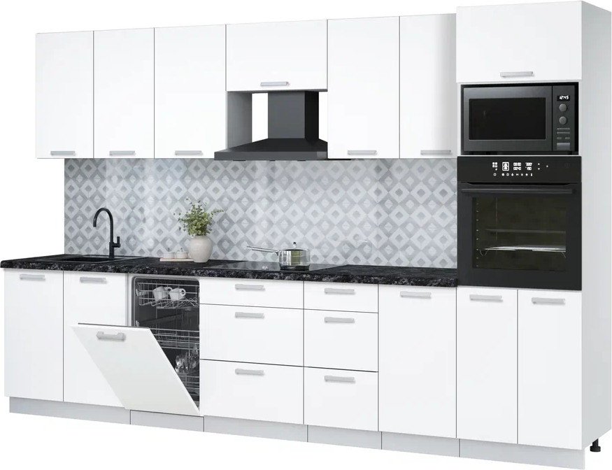 

Готовая кухня Интерлиния Мила Лайт 3.25-ПМ3 (белый платинум/белый платинум/кастилло темный)