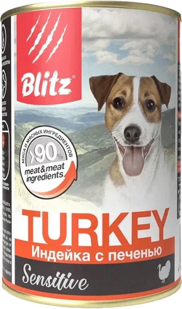 

Консервированный корм для собак Blitz Sensitive Turkey & Liver (индейка с печенью) 400 г