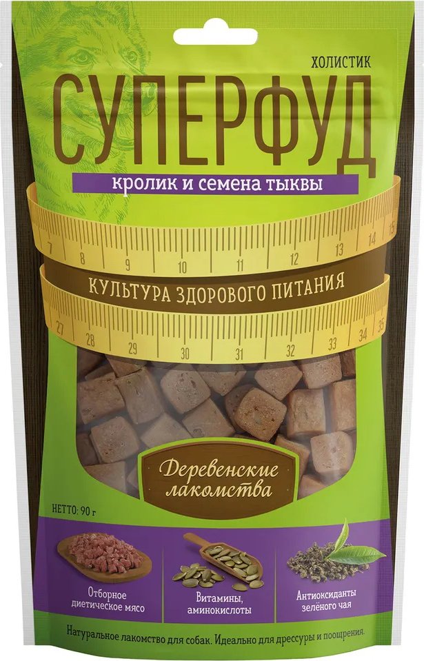 

Лакомство для собак Деревенские лакомства Суперфуд для дрессуры с кроликом и семенами тыквы 90 г