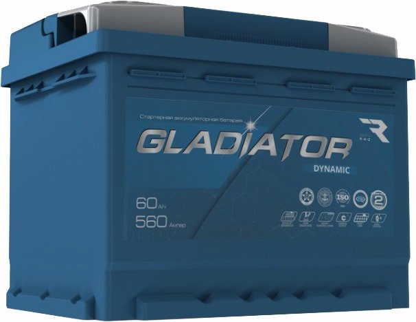 

Автомобильный аккумулятор Gladiator Dynamic 60 R+ (60 А·ч)