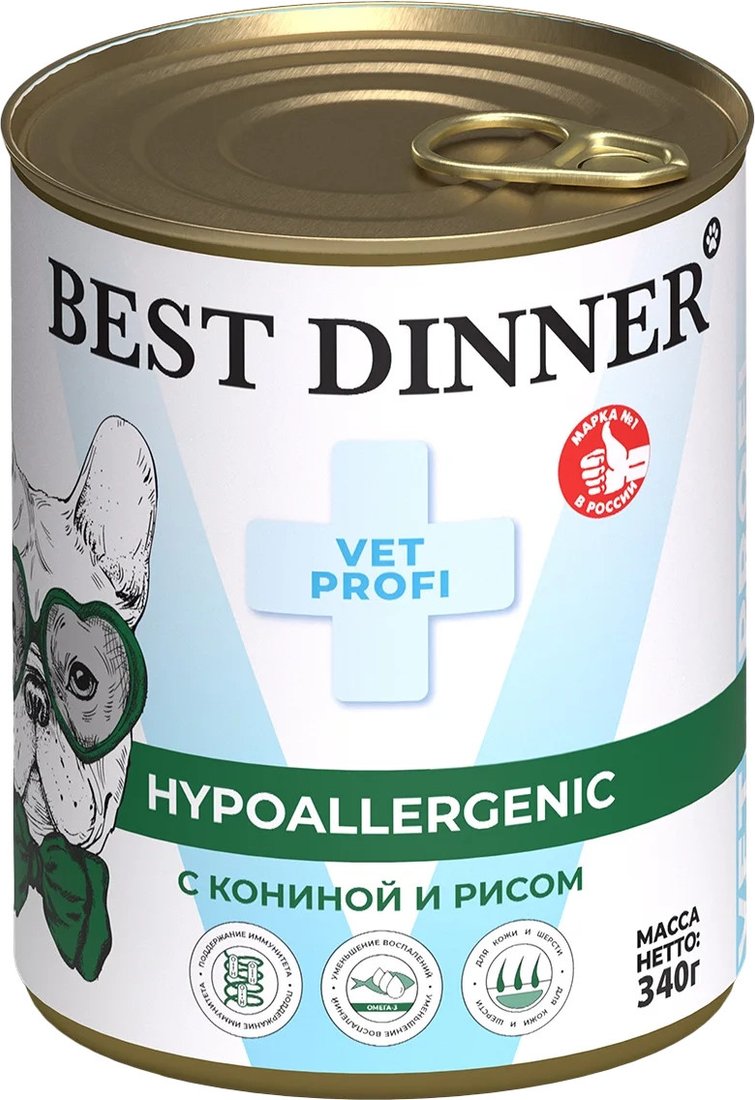 

Консервированный корм для собак Best Dinner Vet Profi Hypoallergenic С кониной и рисом (340 г)