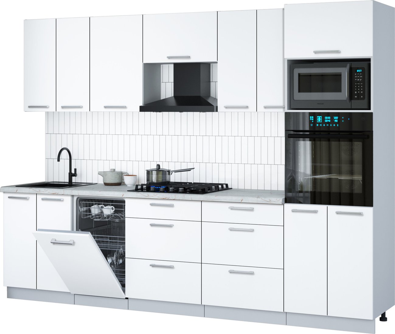 

Готовая кухня Интерлиния Мила Gloss 2.85-ПМ3 (белый/белый/серый каспий)