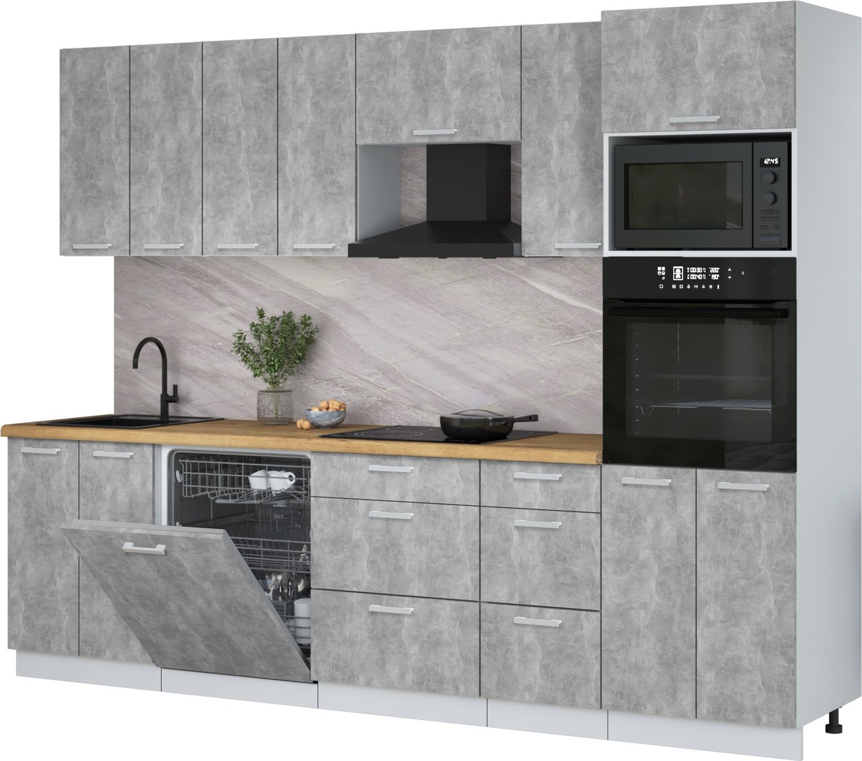 

Готовая кухня Интерлиния Мила Лайт 2.8-ПМ1 (бетон/бетон/дуб бунратти)