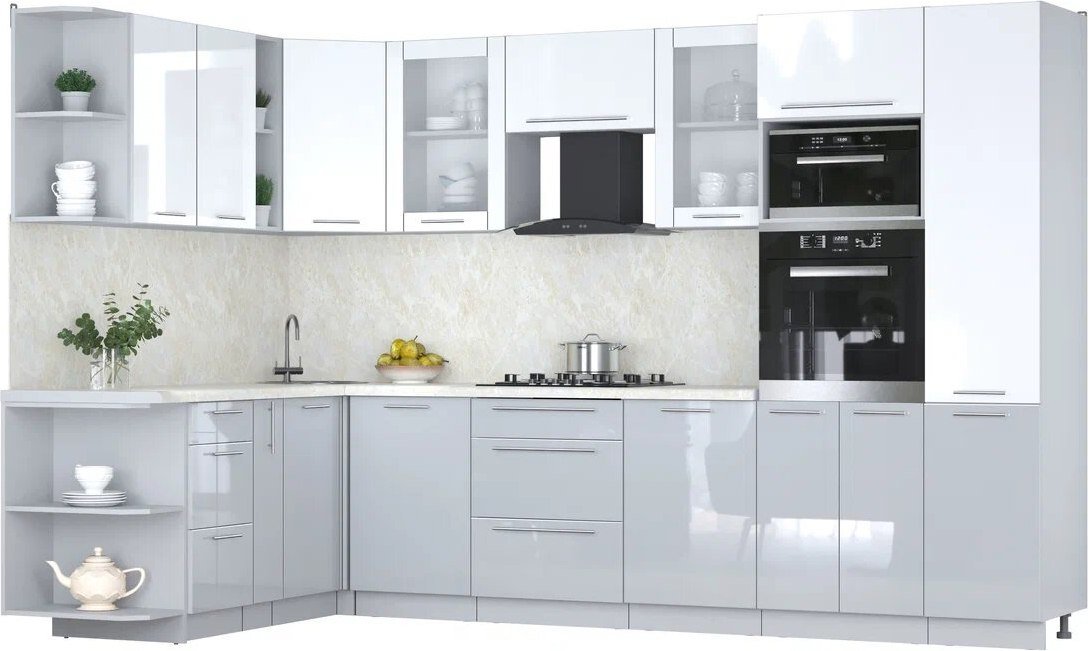 

Готовая кухня Интерлиния Мила Пластик 1.88x3.2 LV (белый глянец/туманный глянец/опал светлый)