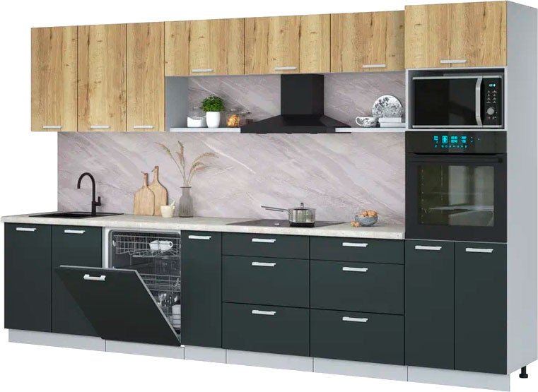 

Готовая кухня Интерлиния Мила Лайт 3.5-ПМ1-2 (дуб золотой/антрацит/опал светлый)