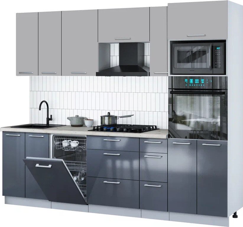 

Готовая кухня Интерлиния Мила Gloss 2.55-ПМ3 (асфальт глянец/грей/бискайская сосна)