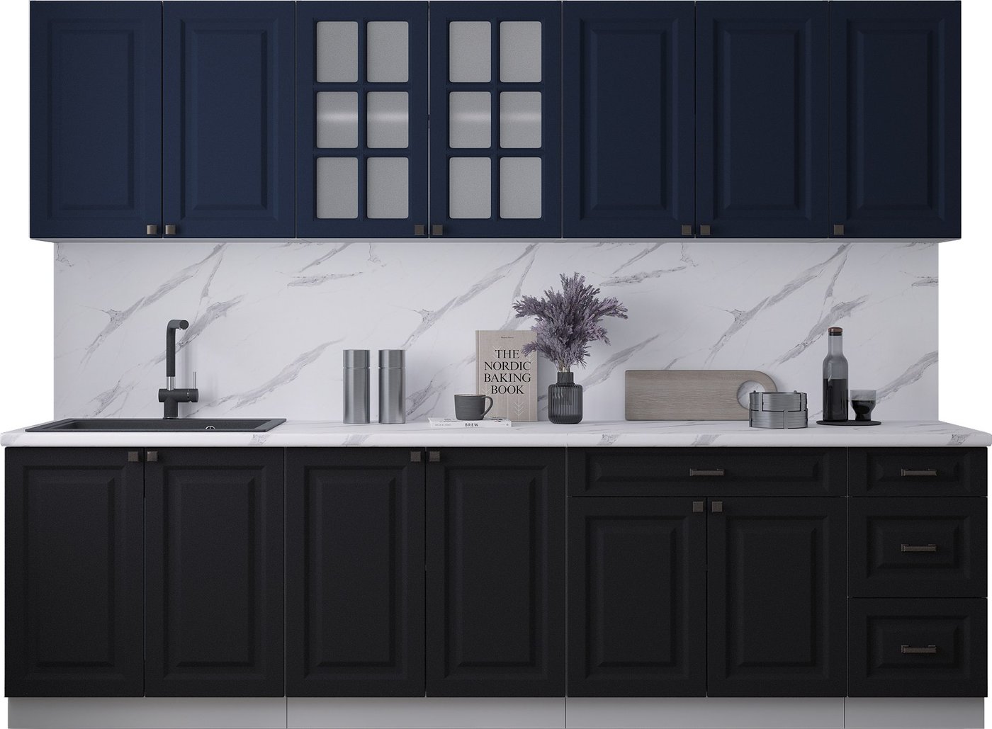 

Готовая кухня Интерлиния Мила Деко 2.8Б (черный/индиго/белый гранит)