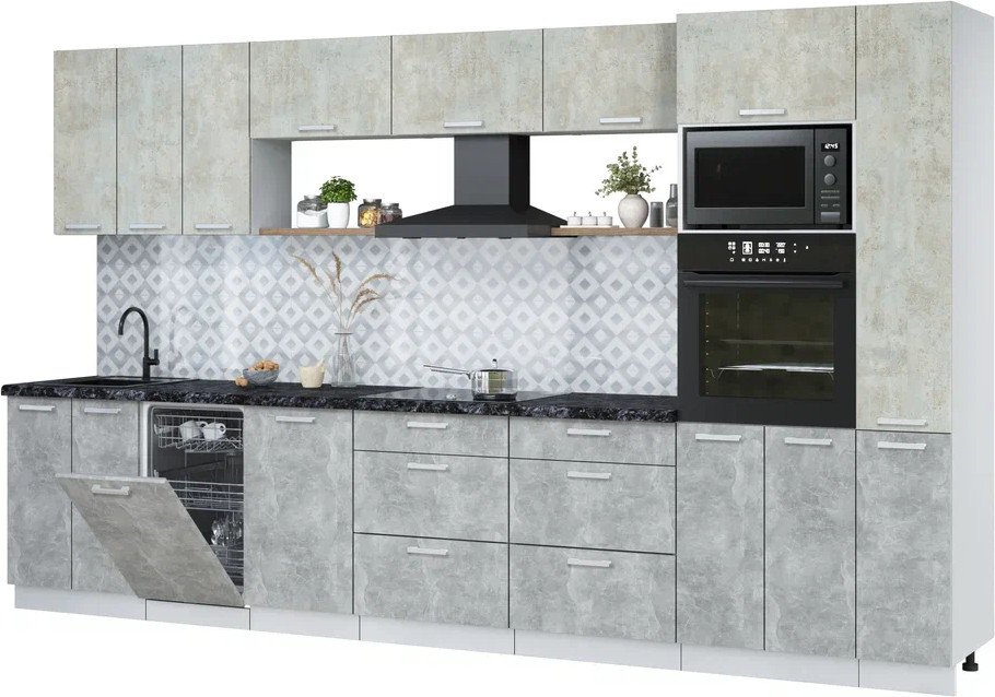 

Готовая кухня Интерлиния Мила Лайт 3.6-ПМ3 (бетон лайт/бетон/кастилло темный)