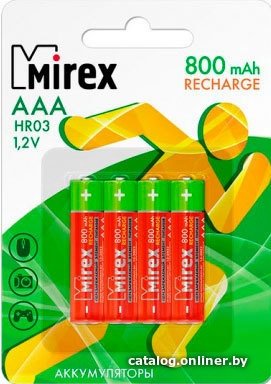Аккумулятор Mirex AAA 800mAh 4 шт HR03-08-E4