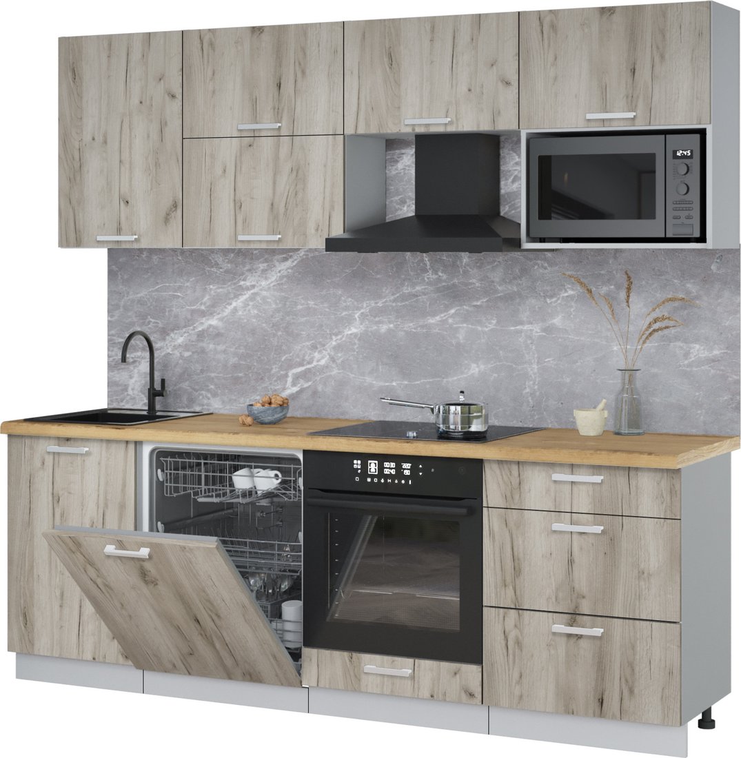 

Готовая кухня Интерлиния Мила Лайт 2.3-ПМ2 (дуб серый/дуб серый/дуб бунратти)