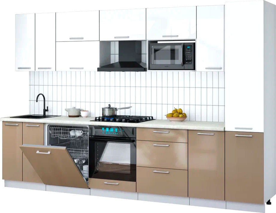 

Готовая кухня Интерлиния Мила Gloss 3.2-ПМ2 (капучино глянец/белый глянец/опал светлый)