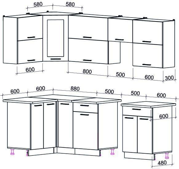 

Готовая кухня Интерлиния Мила Gloss 50-12x25 (яблоко/черный глянец)