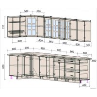 Готовая кухня Интерлиния Мила Деко 1.2x3.2 (индиго/индиго/опал светлый)