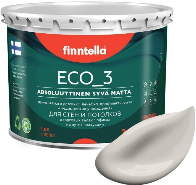 

Краска Finntella Eco 3 Wash and Clean Rock F-08-1-3-LG230 2.7 л (бежевый)