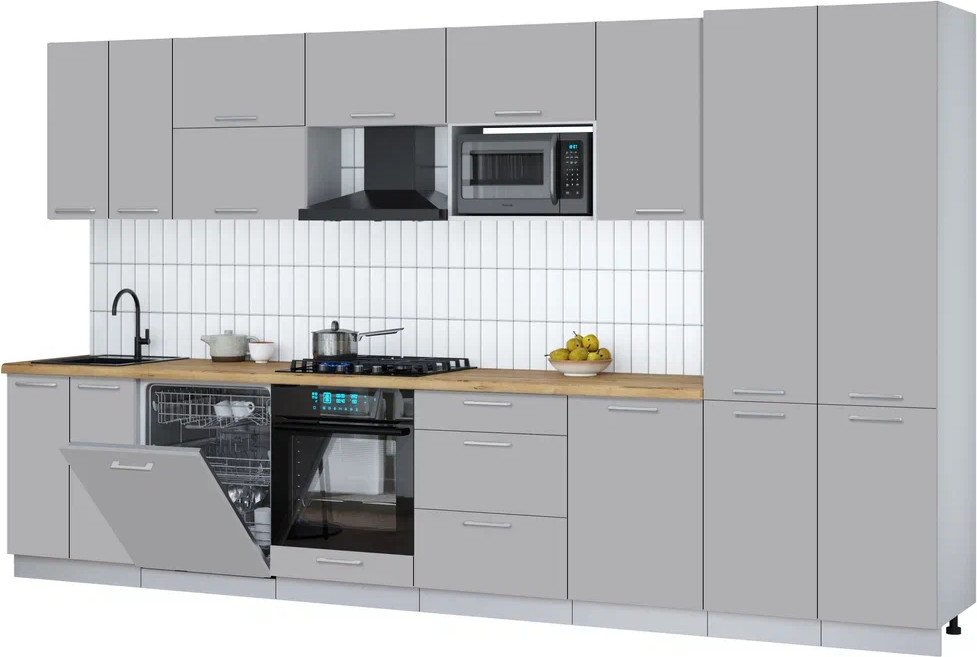 

Готовая кухня Интерлиния Мила Gloss 3.7-ПМ2 (грей/грей/дуб бунратти)