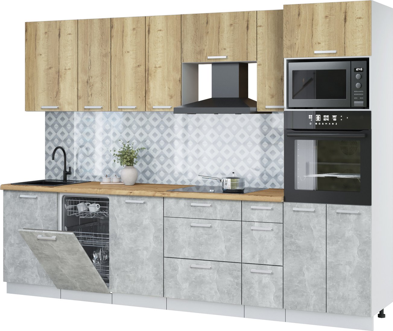 

Готовая кухня Интерлиния Мила Лайт 2.9-ПМ3 (дуб золотой/бетон/дуб бунратти)