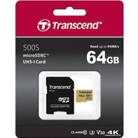 Карта памяти Transcend microSDXC 500S 64GB + адаптер