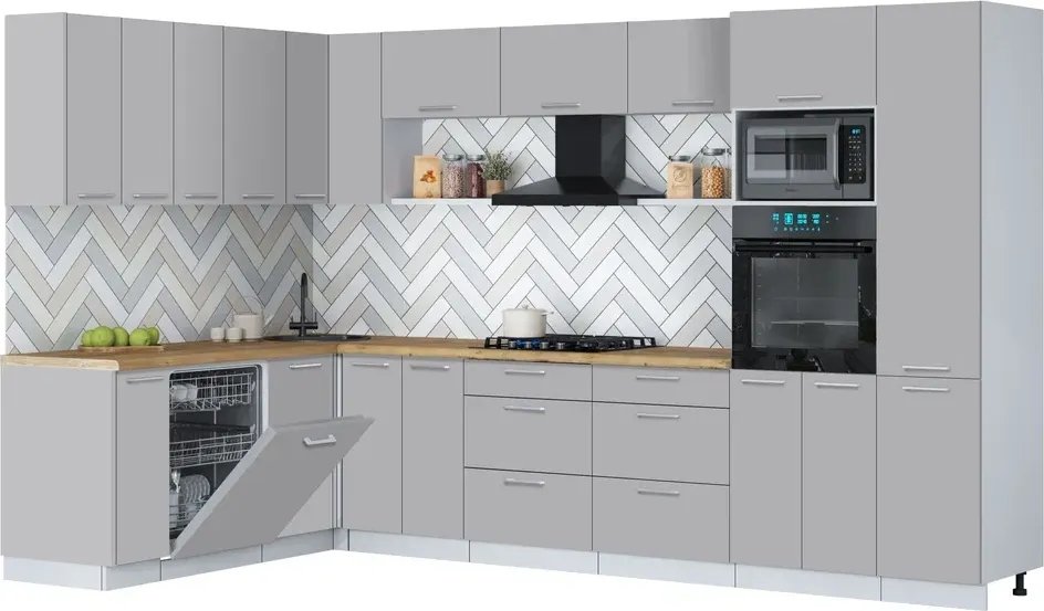 

Готовая кухня Интерлиния Мила Gloss 1.896х3.38 (грей/грей/дуб бунратти)