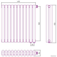 Стальной трубчатый радиатор Сунержа Эстет-11 EU50 500х495 11 секций (белый)