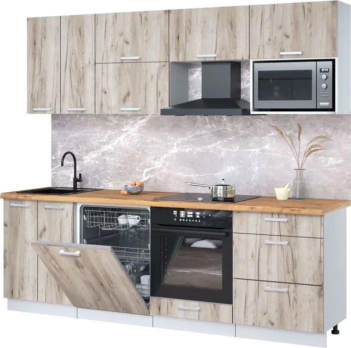 

Готовая кухня Интерлиния Мила Лайт 2.4-ПМ2 (дуб серый/дуб серый/дуб бунратти)