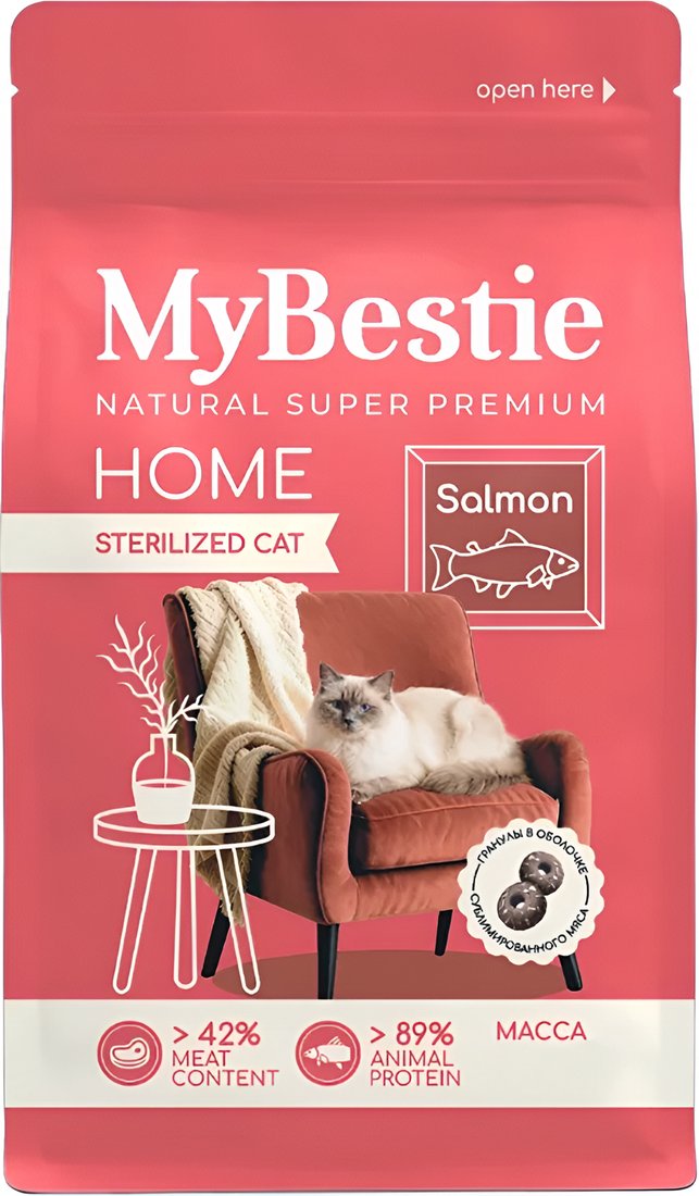 Сухой корм для кошек MyBestie Home Sterilized с лососем (10 кг)