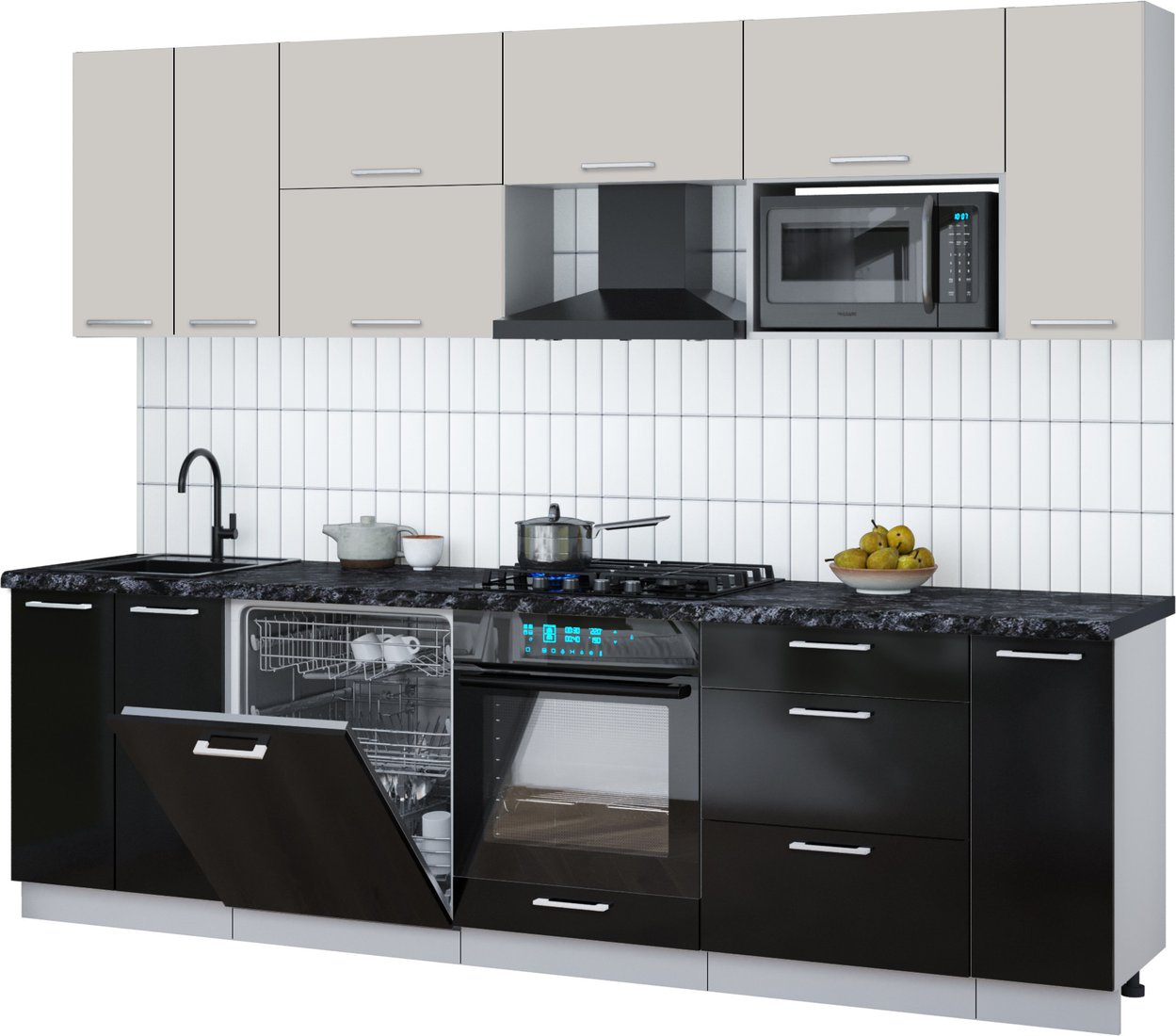 

Готовая кухня Интерлиния Мила Gloss 2.7-ПМ2 (черный глянец/кашемир/кастилло темный)