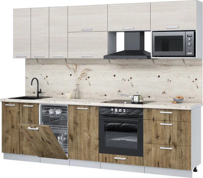 

Готовая кухня Интерлиния Мила Лайт 2.7-ПМ4 (вудлайн кремовый/дуб веллингтон/бискайская сосна)