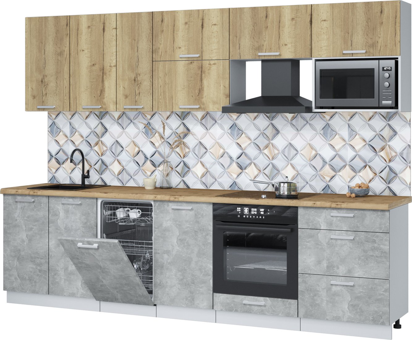 

Готовая кухня Интерлиния Мила Лайт 2.9-ПМ4 (дуб золотой/бетон/дуб бунратти)