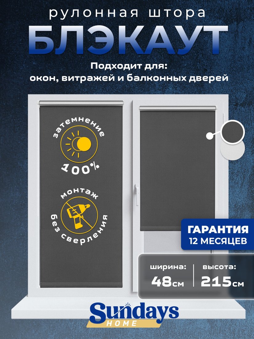 Рулонные шторы Sundays Home LM 167-07 48х215 (темно-серый)